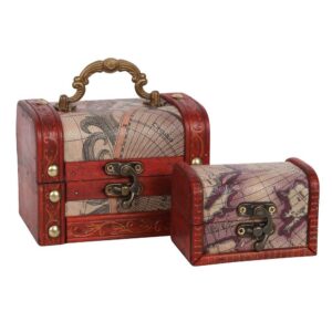 Set of 2 Antiqued Map Storage Trunk Treasure Chests