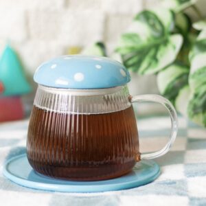 Mushroom Glass Mug & Saucer