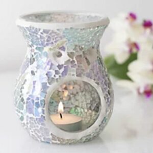 Elegant Small Light Blue Iridescent Glass Crackle Oil Burner - 11cm x 8.5cm (1 Pc.) - Luxurious Design, Premium Material, Aromatherapy Accessory - Ideal for Home & Office Decor