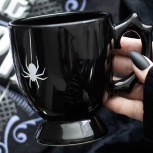 Gothic Teacup with Thorny Black Handle and Printed Spider Detail - High-Quality Craftsmanship for Unique Tea Moments