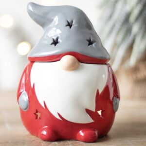 Handcrafted Ceramic Red & Grey Gonk Oil Burner - Tealight Holders - Gonk Candle - Salt Candle Holder - Rader Porcelain Grey Gonk Decor