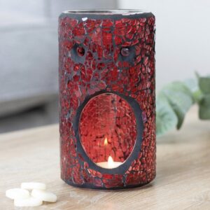 Elegant Red Glass Pillar Crackle Oil Burner -14.5cm x 8cm (1 Pc.) - Luxurious Design, Premium Material, Aromatherapy Accessory - Ideal for Home & Office Decor