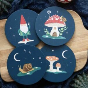 Gnome Sweet Gnome Coaster Set for Winter Decor and Fun