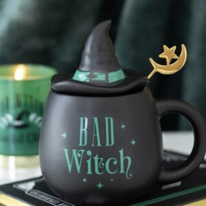 Something Different Wholesale Bad Witch Mug with Lid & Spoon | Ceramic Green Witch Hat Cup
