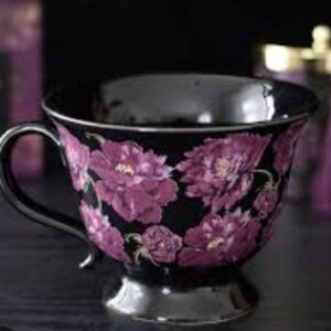 Something Different Wholesale Dark Romance Floral Print Teacup | Gothic Rose Ceramic Mug in Black and Purple | 320ml Teacup for Twilight Tea Moments | Alt Aesthetic Gift for Floral Lovers