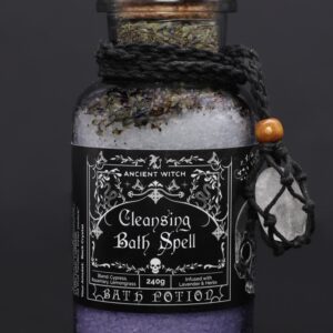 Ancient Wisdom Bath Spell Potion, Cleansing Ritual, Lavender & Herbs, Himalayan Salt with Essential Oils, Crystal Amulet