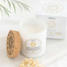 VirGO Zodiac Candle with Sandalwood & Patchouli Fragrance, Clear Quartz Crystal Chips