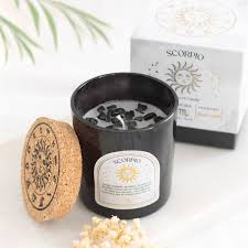 Scorpio Zodiac Candle with Black Oudh Fragrance and Obsidian Chip Gemstone