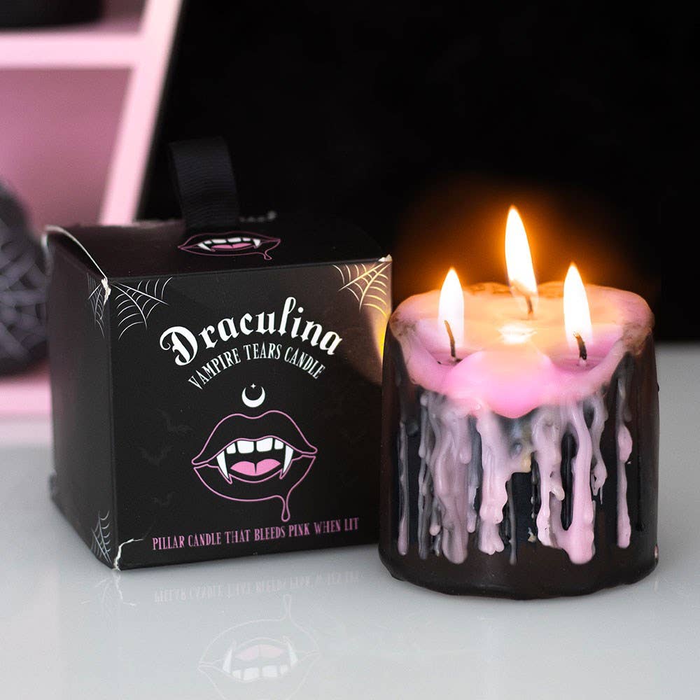 Small Pink Vampire Tears Gothic Bleeding Pillar Candle