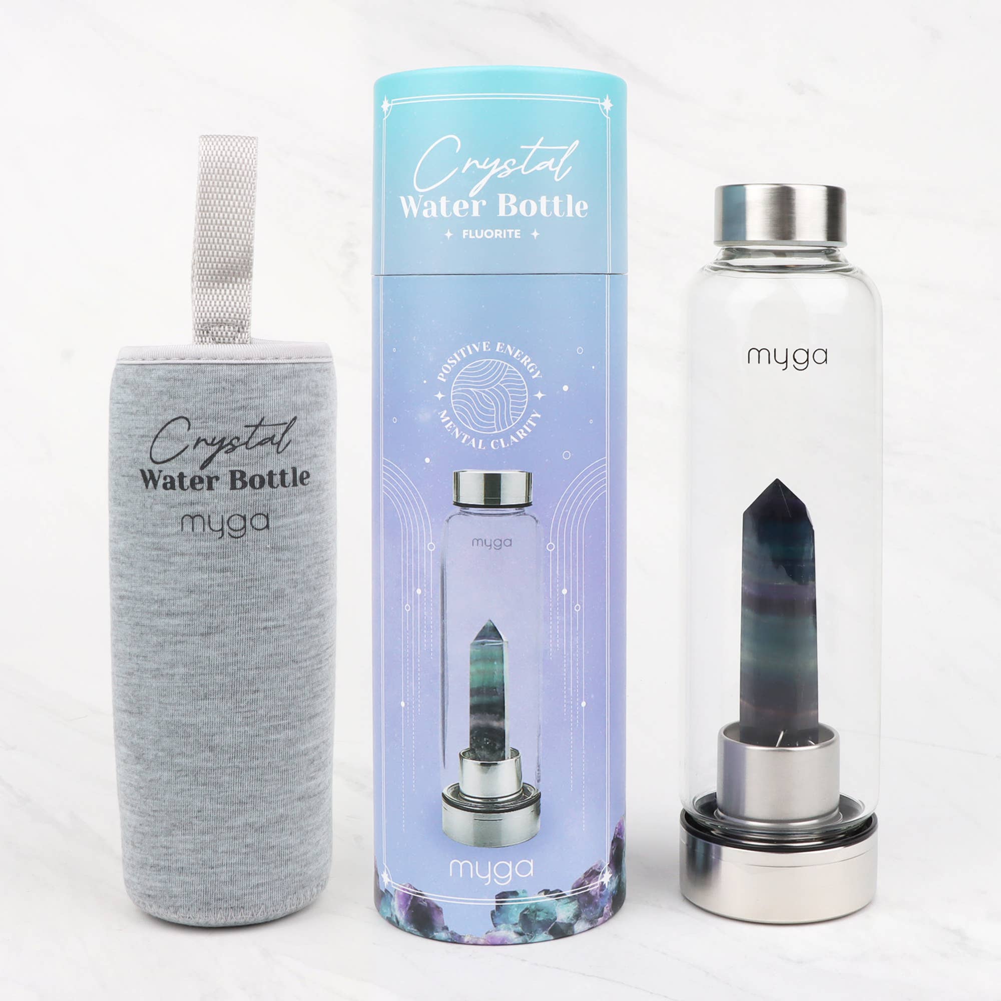 Fluorite Crystal Glass Water Bottle