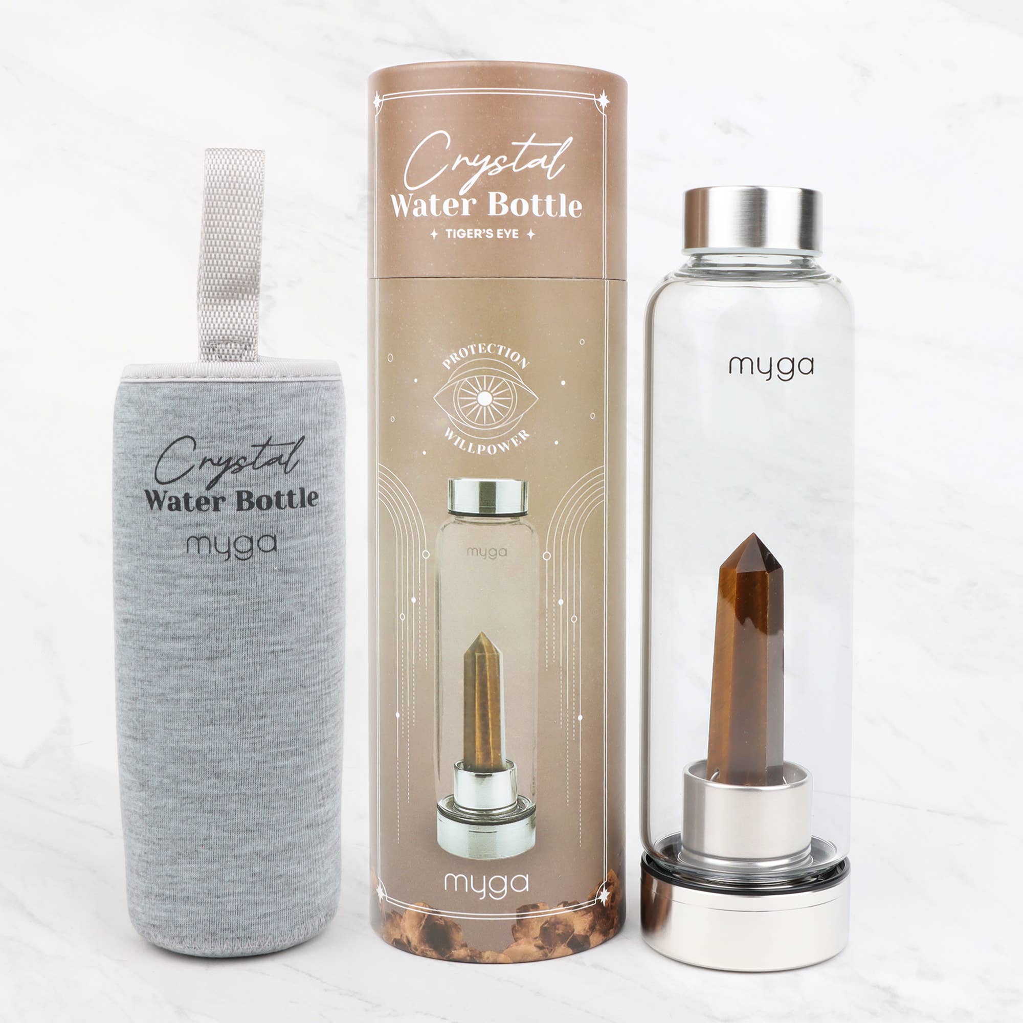 Tiger’s Eye Crystal Glass Water Bottle