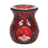 Elegant Red Glass Large Pillar Crackle Oil Burner - 14cm x 11cm (1 Pc.) - Luxurious Design, Premium Material, Aromatherapy Accessory - Ideal for Home & Office Decor