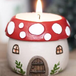 Whimsical Mushroom House Tealight Holder: Enchanting Resin Décor for Magical Ambiance