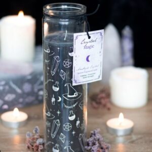 Jasmine Scented Candle with Amethyst Crystals, 7-Hour Burn, Crystal Witch Design, Vegan Paraffin Wax, Mystical Decor for Spiritual Energy