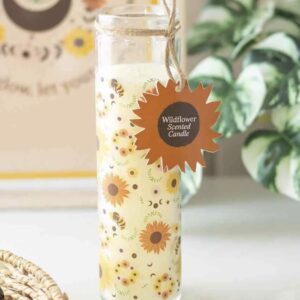 Summer Solstice Wildflower Tube Candle – 50 Hours of Uplifting Burn Time – Eco-Friendly, Seasonal Design with Bees