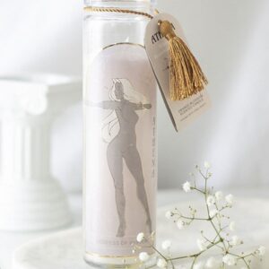 Athena Goddess Tube Candle with Clear Quartz Crystals – Divine Inspiration for Wisdom, Clear Quartz Crystals for Healing, Citrusy Orange Blossom Fragrance, 50 Hours Burn Time