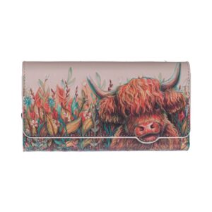 Celestial Highland Cow Embossed Purse 18.5cm | Bags & Wallets | Niffty Witchy Supplies UK in Bags & Wallets style, black crypt selenite coven for mysti