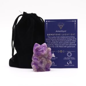 Moonlit Gemstone Lucky Cat – Amethyst | Niffty Witchy Supplies UK in Crystals & Chips style, modern cemetery spell-kissed lunar with moon magic and wi