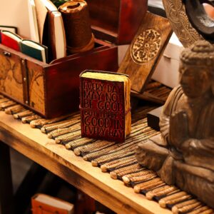 Potion-kissed Fat Deckled Edge Leather Notebook – Every Day May Not Be Good (12.7 × 8.9 cm) | Grimoires | Niffty Witchy Supplies UK in Grimoires style, glowing 