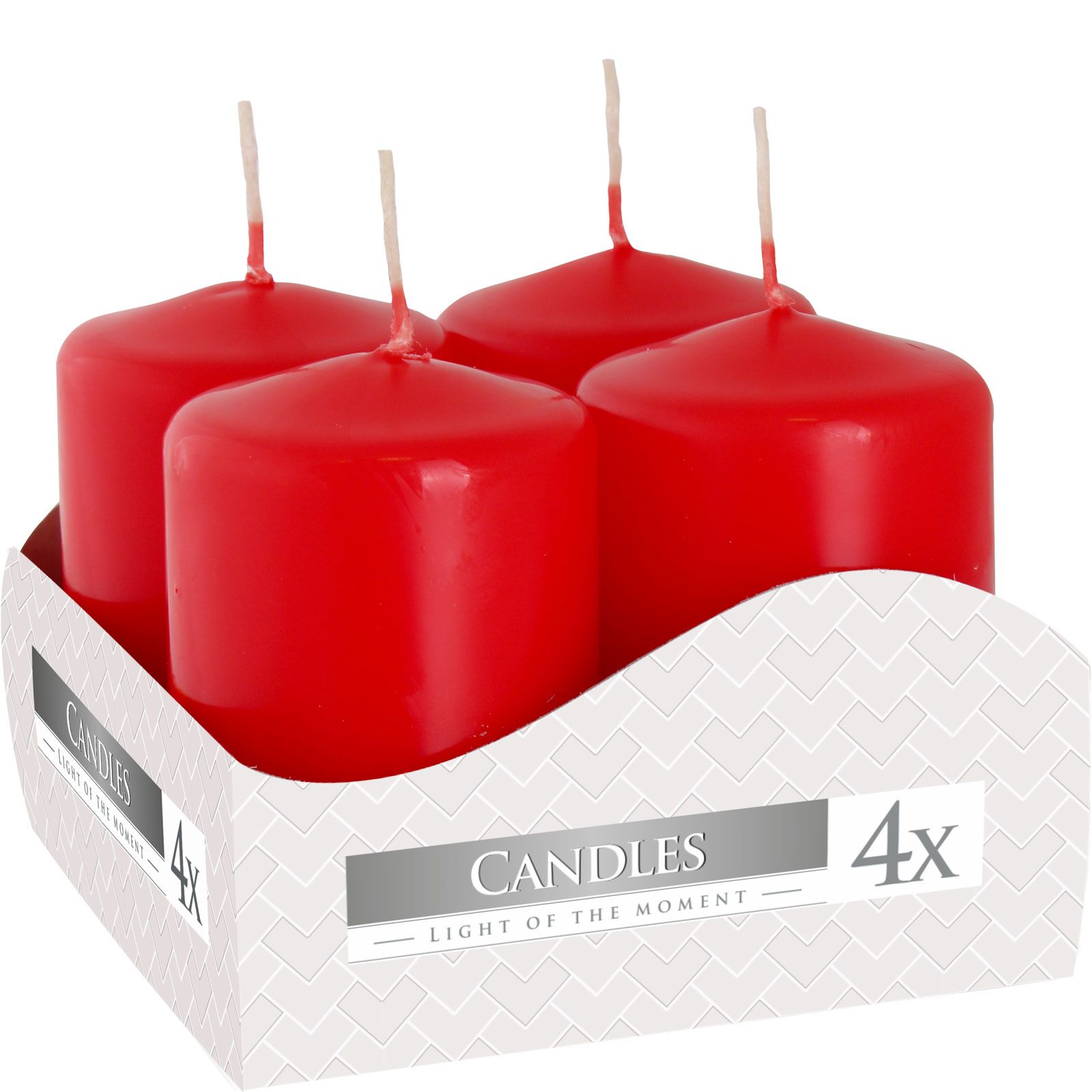 Enchanted Set of 4 Pillar Candles 40x60mm – Red | Niffty Witchy Supplies UK in Candles & Ritual Fire style, lacy yule altar-ready magical with gothic