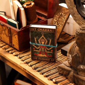 Mystical Leather Printed Notebook – My Chakras Are Aligned AF – 17.8×12.7 cm | Grimoires | Niffty Witchy Supplies UK in Grimoires style, vampire season sp