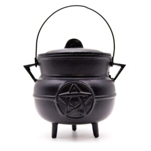 Moonlit Huge Cast Iron Cauldron with Pentagon 21x15cm | Altar & Ritual Tools | Niffty Witchy Supplies UK in holders & Burners style, nocturnal soul pri