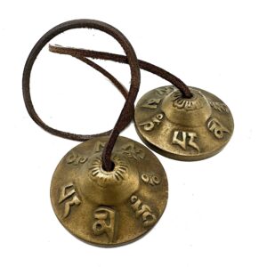 Magical Tibetan Tingsha – Lucky Symbols – approx 6cm | Niffty Witchy Supplies UK in Ritual Music Instruments style, emerald ash herb litha with moon