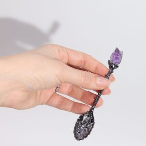 Gothic Set of 7 Dark Silver Gemstone Crystal Witch Spoons | Altar & Ritual Tools | Niffty Witchy Supplies UK in Enchanted Kitchen style, romantic cosmic-wi