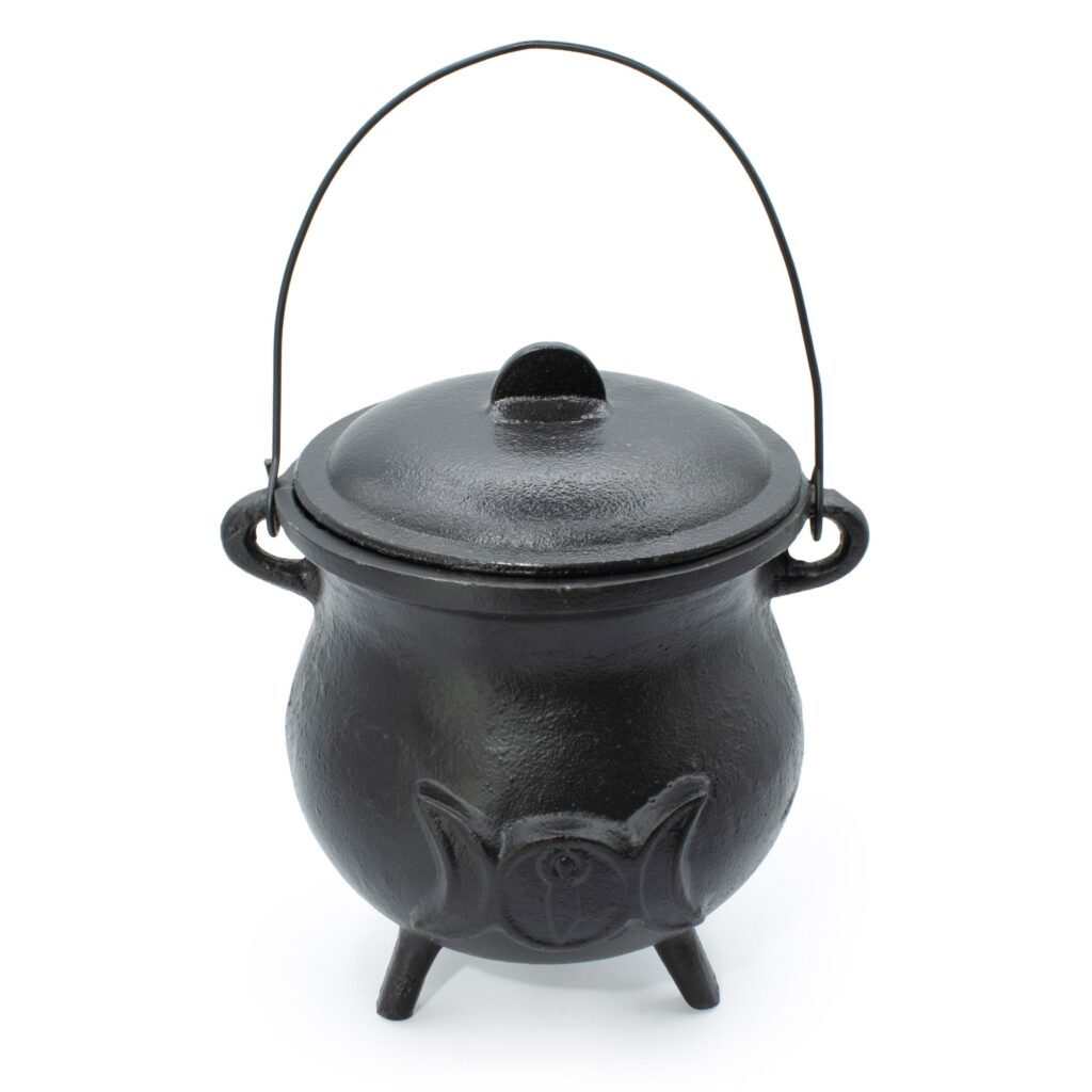 Enchanted Extra Huge Cast Iron Cauldron with Triple Moon 23x18cm (at least 4kg) | Altar & Ritual Tools | Niffty Witchy Supplies UK in holders & Burners