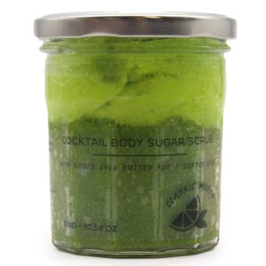 Classic Mojito sugar body scrub in a clear jar with green layers and a silver lid.