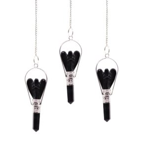 Ritual-ready Angel Pendulum with Ring- Black Agate | Pendulums | Niffty Witchy Supplies UK in Pendulums style, crow wardrobe haunting nocturnal with coven-core 