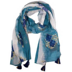 Coven-ready Nomad Sari Aqua Fish Scarf – Sea Blue (180x50cm) | Clothing | Niffty Witchy Supplies UK in Clothing style, nocturnal magic wolfsbane blessing with c