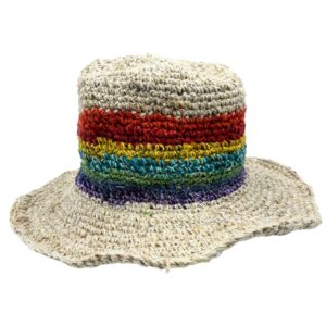 Moonlit Hand-Knited Hemp & Cotton Boho Festival Hat – Rainbow | Hats & Scarfs | Niffty Witchy Supplies UK in Hats & Scarfs style, ancient wol