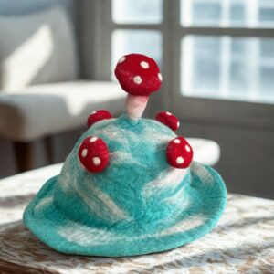 Ritual-ready Felted Mushroom Hat – Lost in a Sky Blue | Clothing | Niffty Witchy Supplies UK in Clothing style, crimson green-witch mugwort festival with