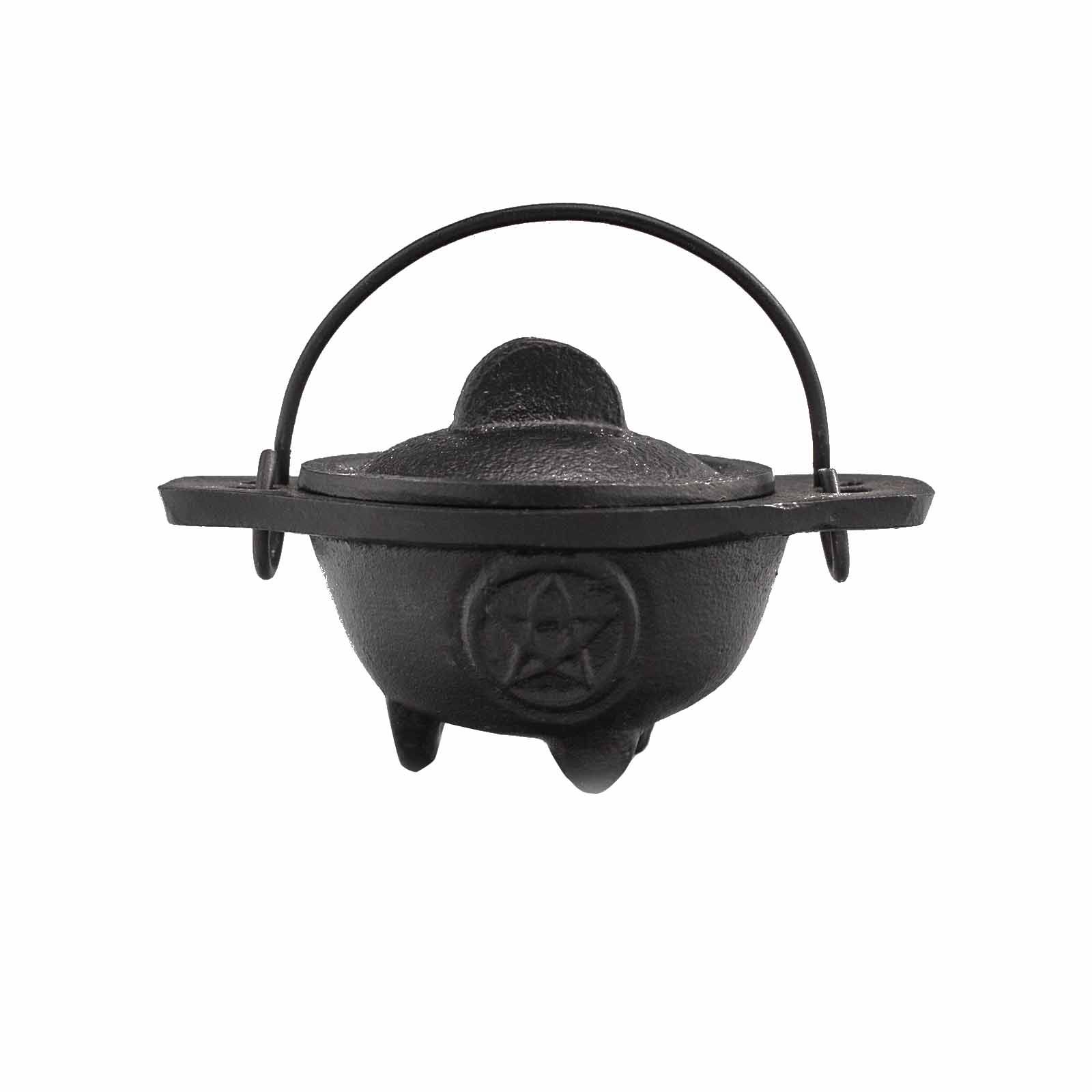 Starlit Cast Iron Cauldron with Pentagon 5x9cm | Altar & Ritual Tools | Niffty Witchy Supplies UK in holders & Burners style, cursed shadow magician fe
