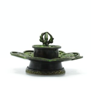 Spellbound Brass Verdigris Tibetan Cone & Incense Holder – Eight Symbols | holders & Burners | Niffty Witchy Supplies UK in holders & Burners