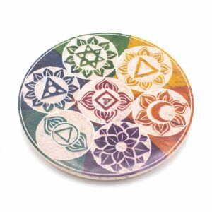 Spellbound Soapstone Disc Incense Cone Holder 10cm – Seven Chakra | holders & Burners | Niffty Witchy Supplies UK in holders & Burners style, mys
