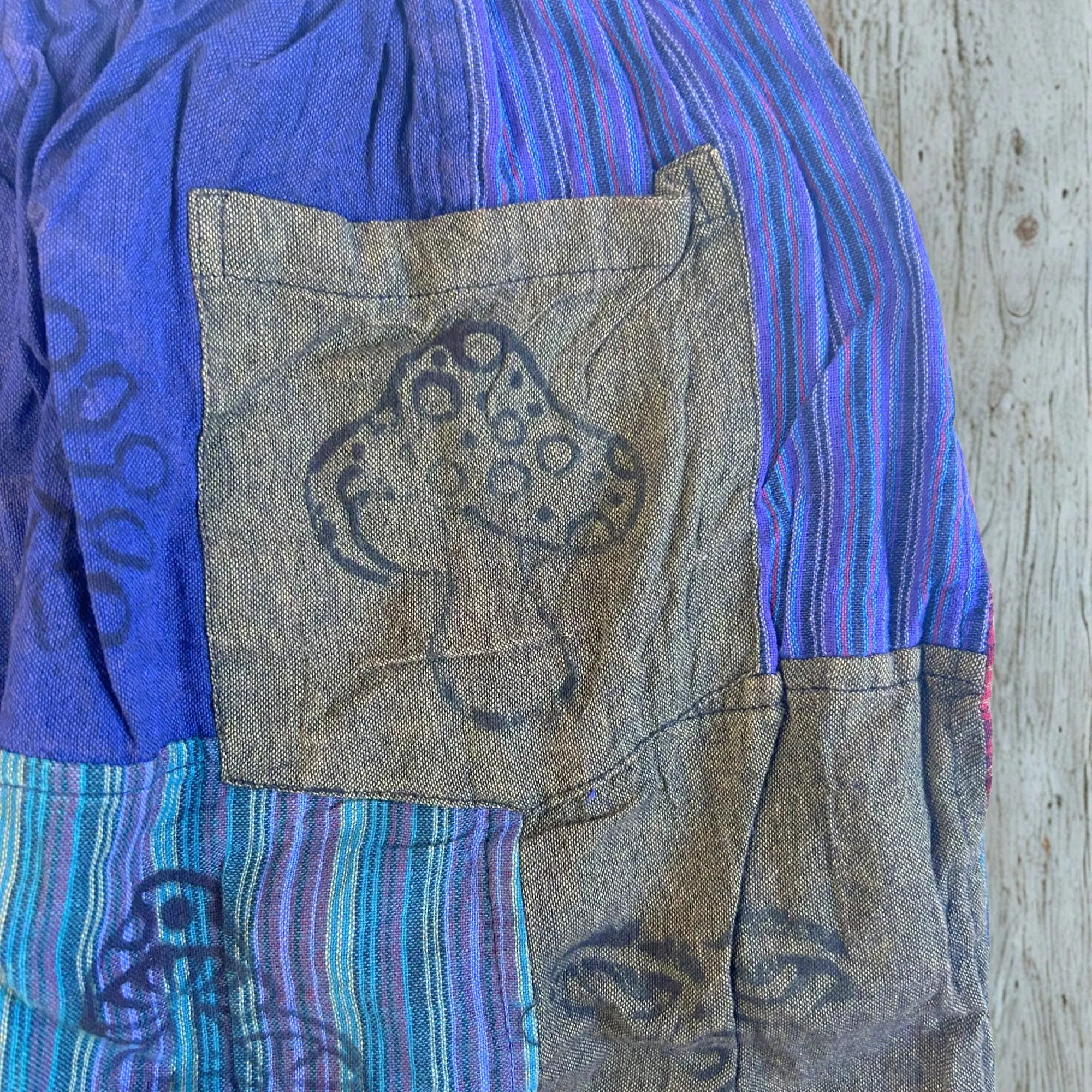 Enchanted Nomad Sari – Mushroom Pants – Block Print Designs – Purple Tones S/M | Bottoms | Niffty Witchy Supplies UK in Bottoms style, enchant
