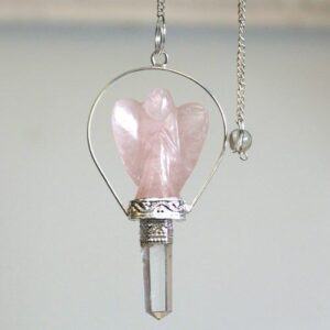 Coven-ready Angel Pendulum with Ring- Rose Quartz | Pendulums | Niffty Witchy Supplies UK in Pendulums style, romantic book silken goddess for magical wardrobes