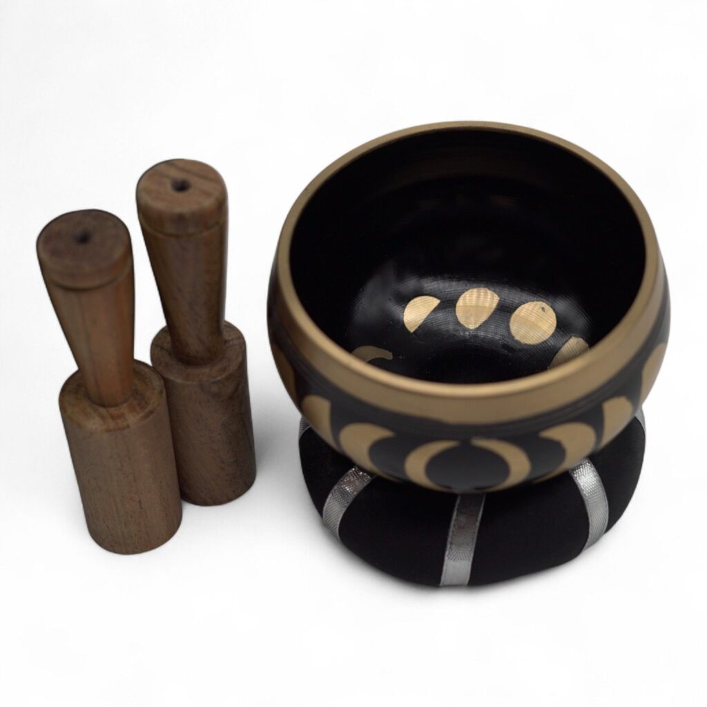 Arcane Moon Phase Singing Bowl Set – Black (10.7cm) | Niffty Witchy Supplies UK in Ritual Music Instruments style, enchanted essence dusky astral for mystical g