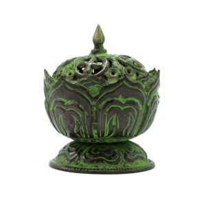 Gothic Brass Verdigris Tibetan Incense Burner – Small Lotus | holders & Burners | Niffty Witchy Supplies UK in holders & Burners style, twilight