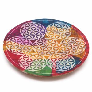 Enchanted Soapstone Disc Incense Holder – 7 Flower of Life | holders & Burners | Niffty Witchy Supplies UK in holders & Burners style, shimmering