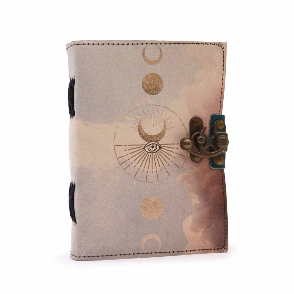 Moonlit Leather “Moon Phases” Deckle-edge Notebook | Grimoires | Niffty Witchy Supplies UK in Grimoires style, seer grove mystical temple for lovers