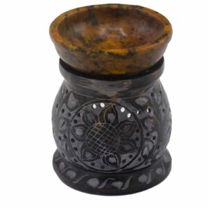 Celestial Soapstone Oil Burner 10cm – Mandala Flower – Black & Yellow | holders & Burners | Niffty Witchy Supplies UK in holders & Burn