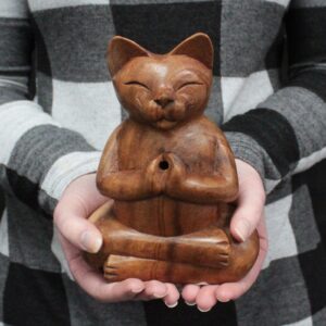 Mystical Wooden Carved Incense Burners – Lrg Yoga Cat | holders & Burners | Niffty Witchy Supplies UK in holders & Burners style, herb whisper ma