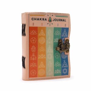 Enchanted Leather Seven Chakra Colours Deckle-edge Notebook | Grimoires | Niffty Witchy Supplies UK in Grimoires style, bold moss sage core from a spellbound wi