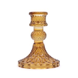Enchanted Vintage Dinner Candle Holder – Antique Amber | Niffty Witchy Supplies UK in holders & Burners style, magical rose lacy spring for lovers of 