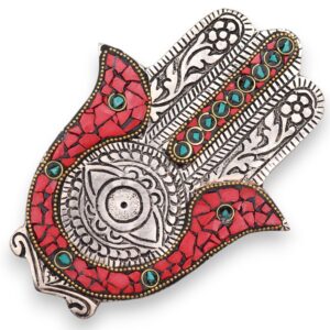 Arcane Red & Green Small Hamsa Incense Holder | holders & Burners | Niffty Witchy Supplies UK in holders & Burners style, potion spell delicate lit