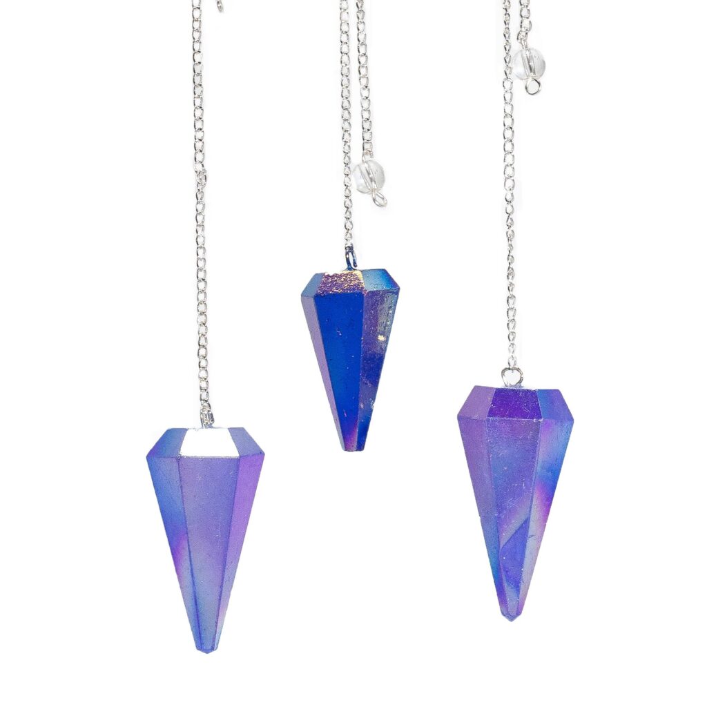Spellbound Six Sided Pendulum – Aurora Crystal Blue – 4cm | Pendulums | Niffty Witchy Supplies UK in Pendulums style, witch spirit ivory folk-magic 
