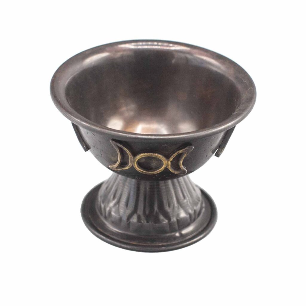 Haunted Antique Copper Ritual Chalice Triple Moon 10x8cm | Altar & Ritual Tools | Niffty Witchy Supplies UK in Altar & Ritual Tools style, ritual-ready